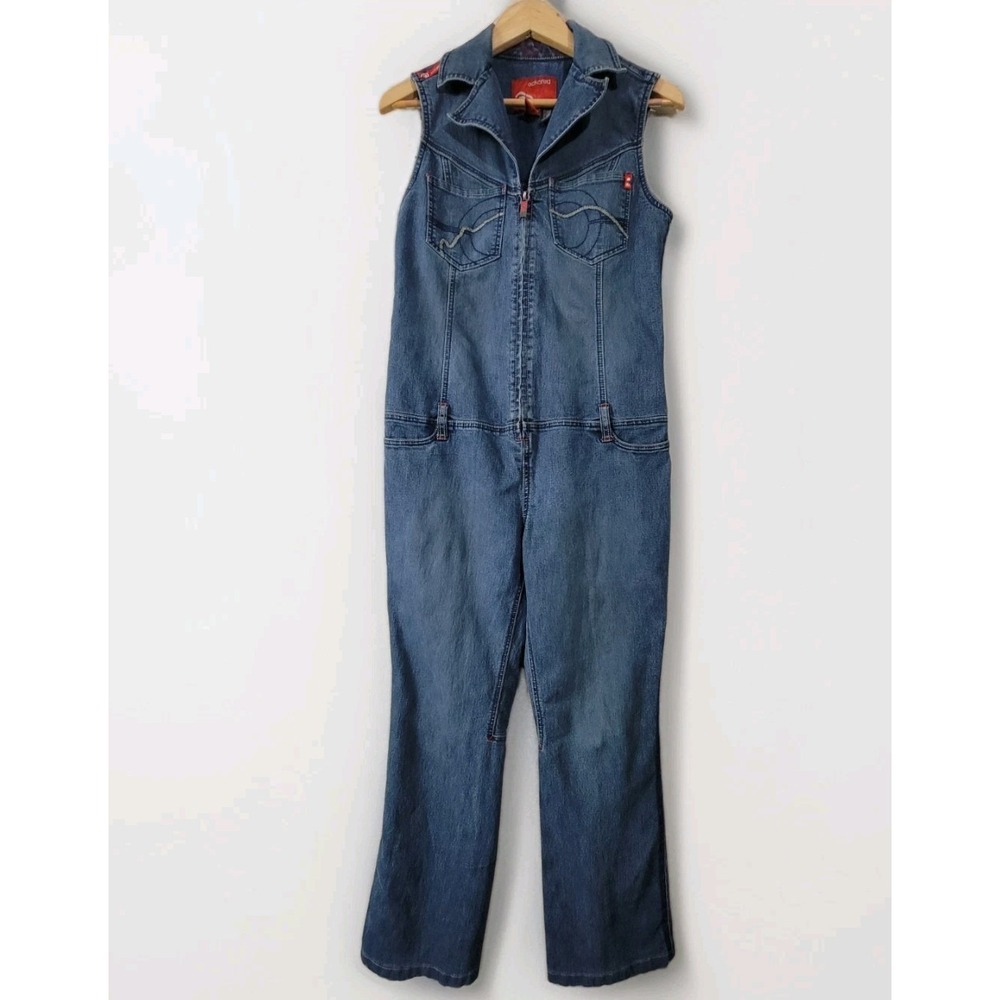 Ecko Red Women's Denim Jumpsuit Sleeveless Flare Leg Y2K One Piece M